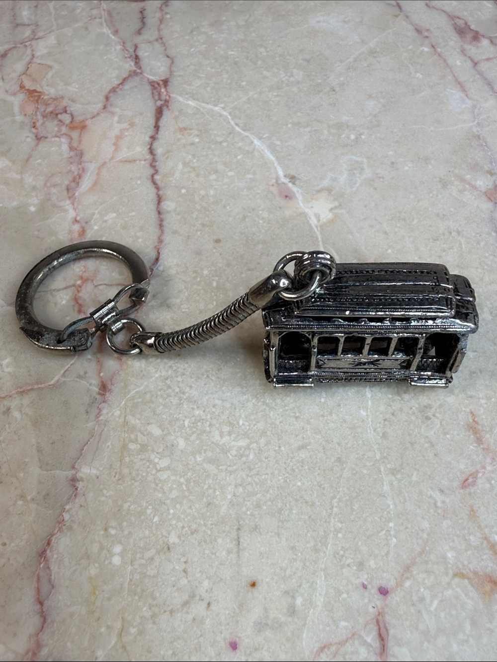 Silver Vintage Streetcar Trolleybus Keychain